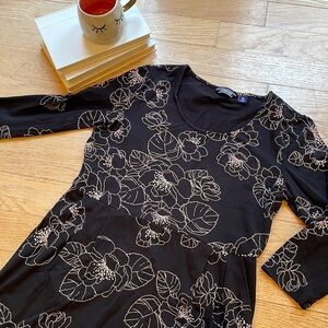 Lands End dress, floral long sleeve black, women’s size medium